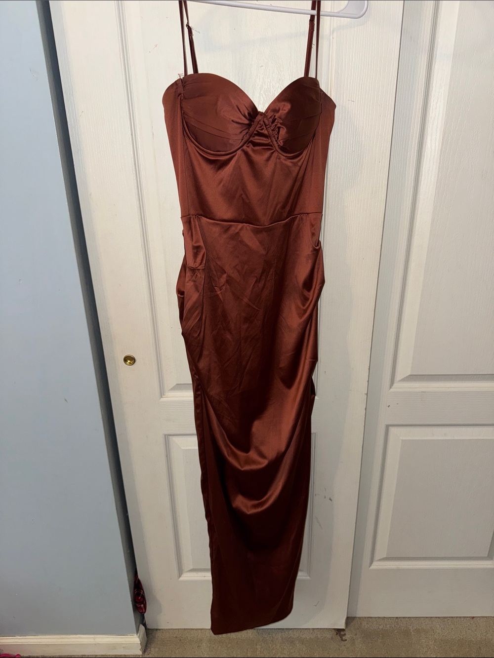SHEIN Satin Spaghetti-Strap Maxi Dress in Brown
